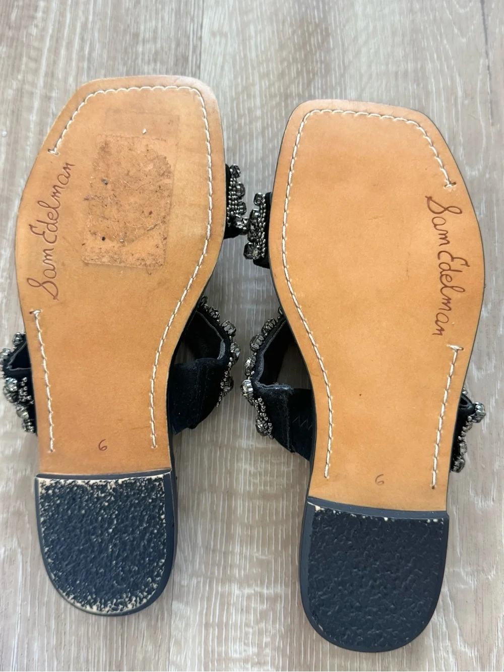 Sam Edelman Black Jeweled Double-Strap Slide Sandals